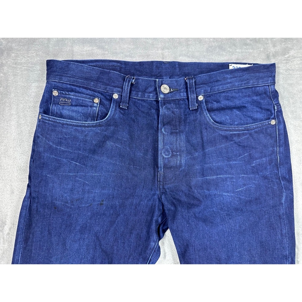 G-Star Raw 3301 Straight Leg Jeans Mens 34x32 Dark Indigo Blue Denim Button Fly - Picture 5 of 16